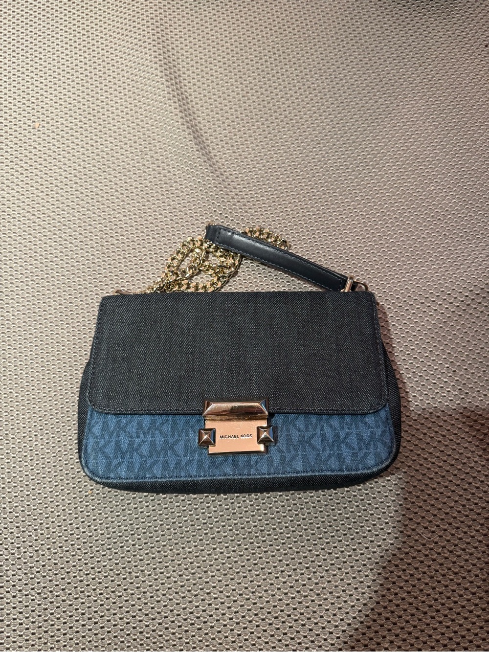 Michael Kors Black and Blue Logo Chain Crossbody Bag